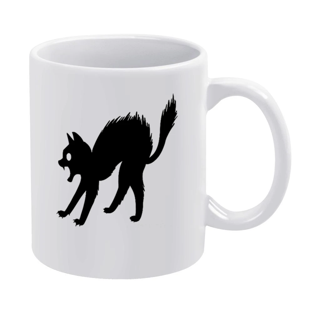 Black cat scared funny White Mug