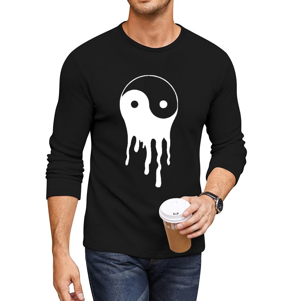 Bleeding Dripping Yin Yang Positive Balance Life Graphic Tee Shirt Men CrewNeck Long Sleeve T-Shirt