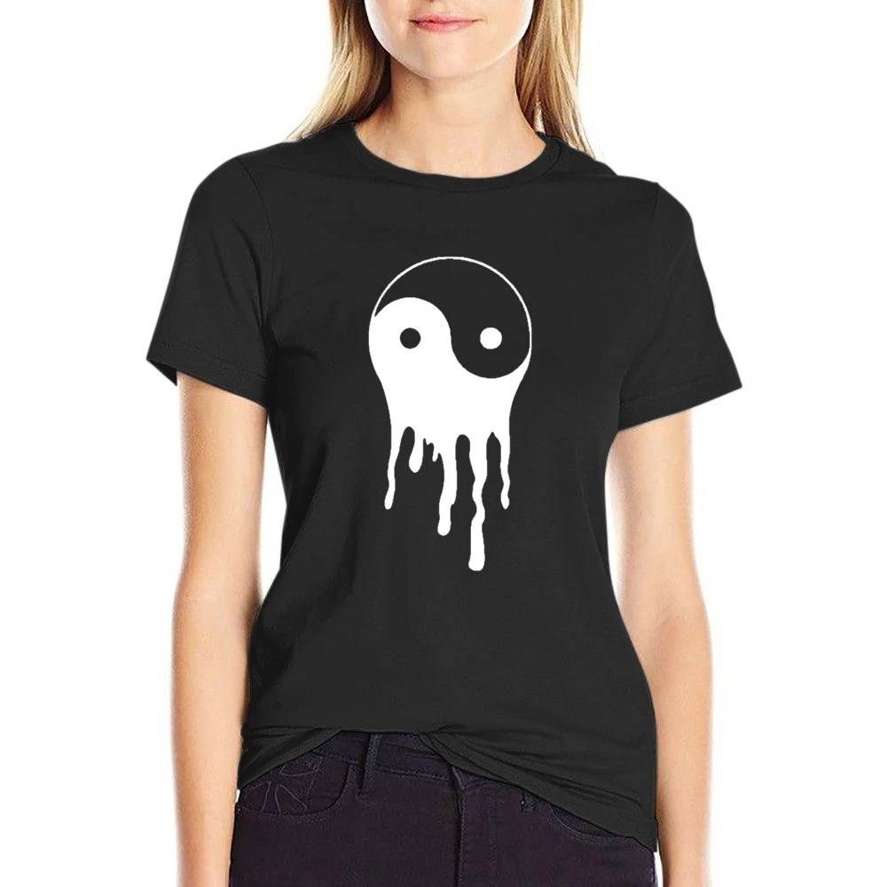 Bleeding Dripping Yin Yang Positive Balance Life Graphic Tee Shirt US Size Women Ladies T-shirt