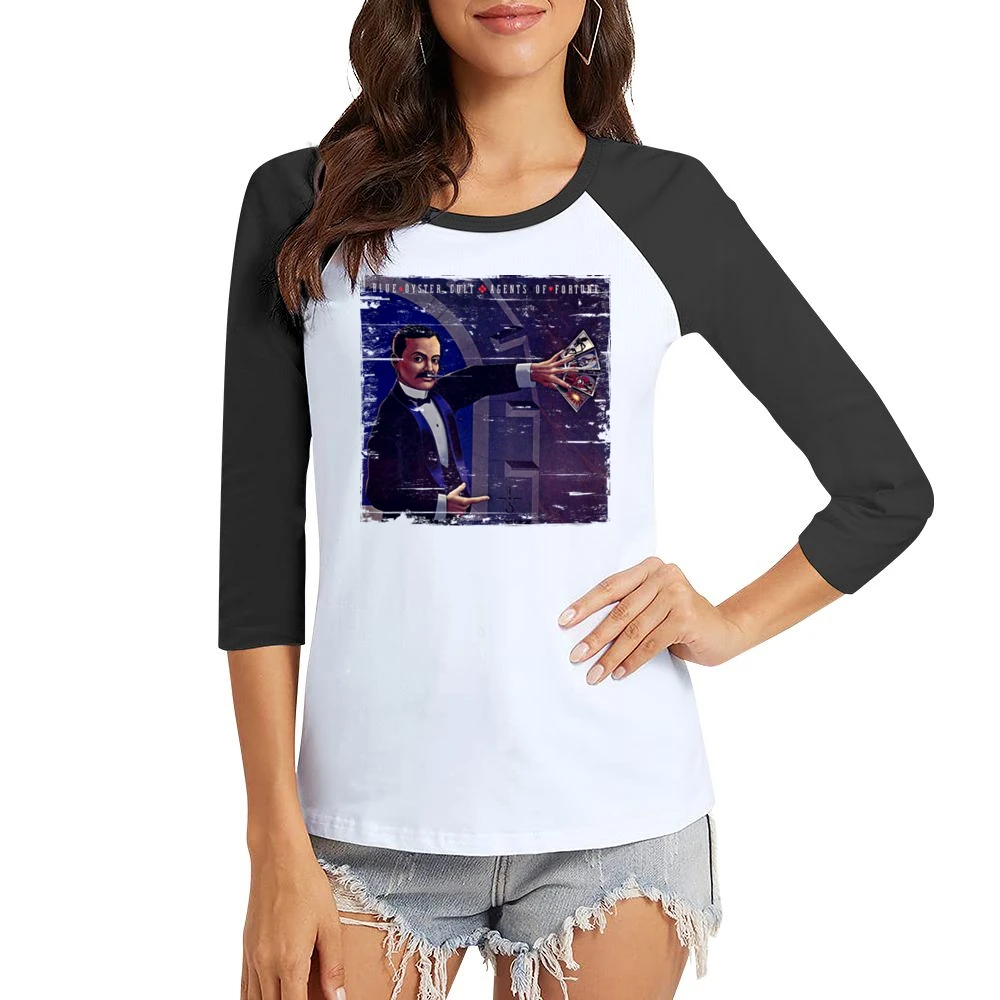 Blue Oyster Cult Agents Of Fortune Album Cover Distressed Image T Shir Women Ladies 3-4 Sleeve T-Shirt