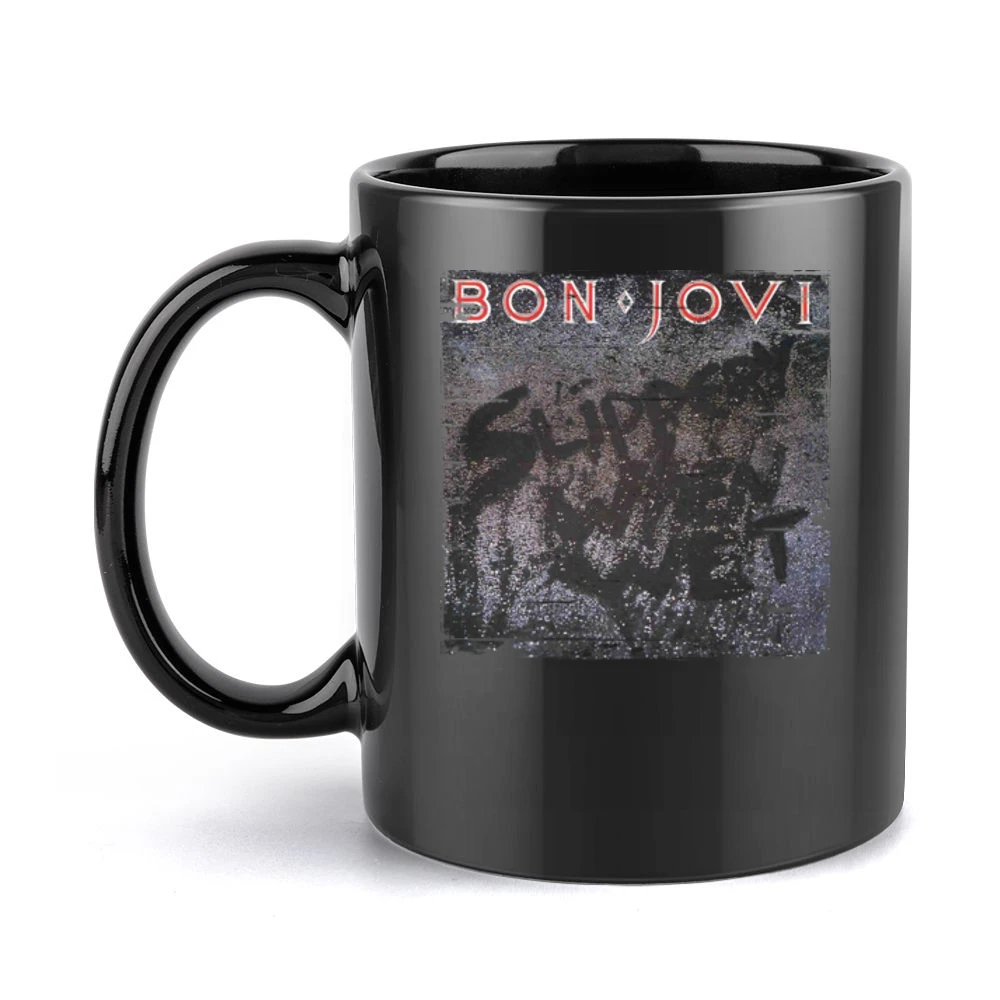 Bon Jovi Slippery When Wet Album Cover Distressed Image Black Mug