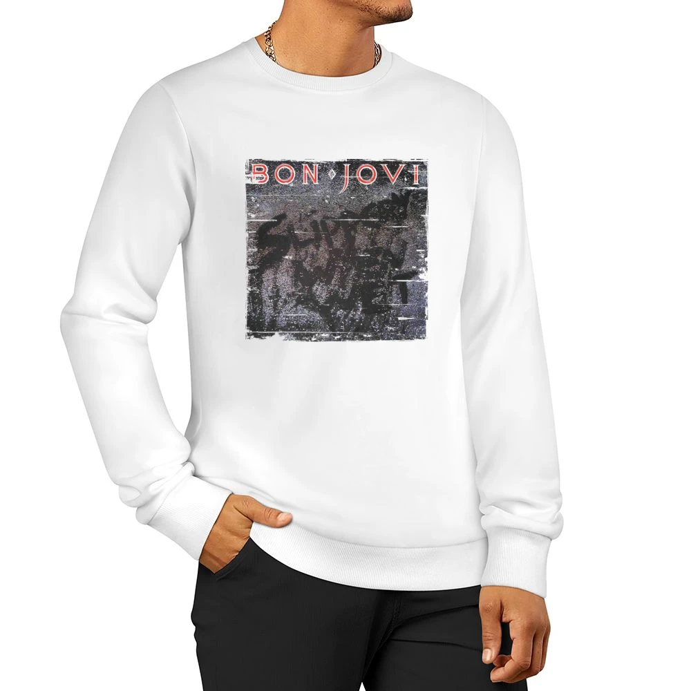 Bon Jovi Slippery When Wet Album Cover Distressed Image Men Pullover Sweatshirt