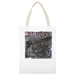Bon Jovi Slippery When Wet Album Cover Distressed Image White Canvas Tote Shopping Bag