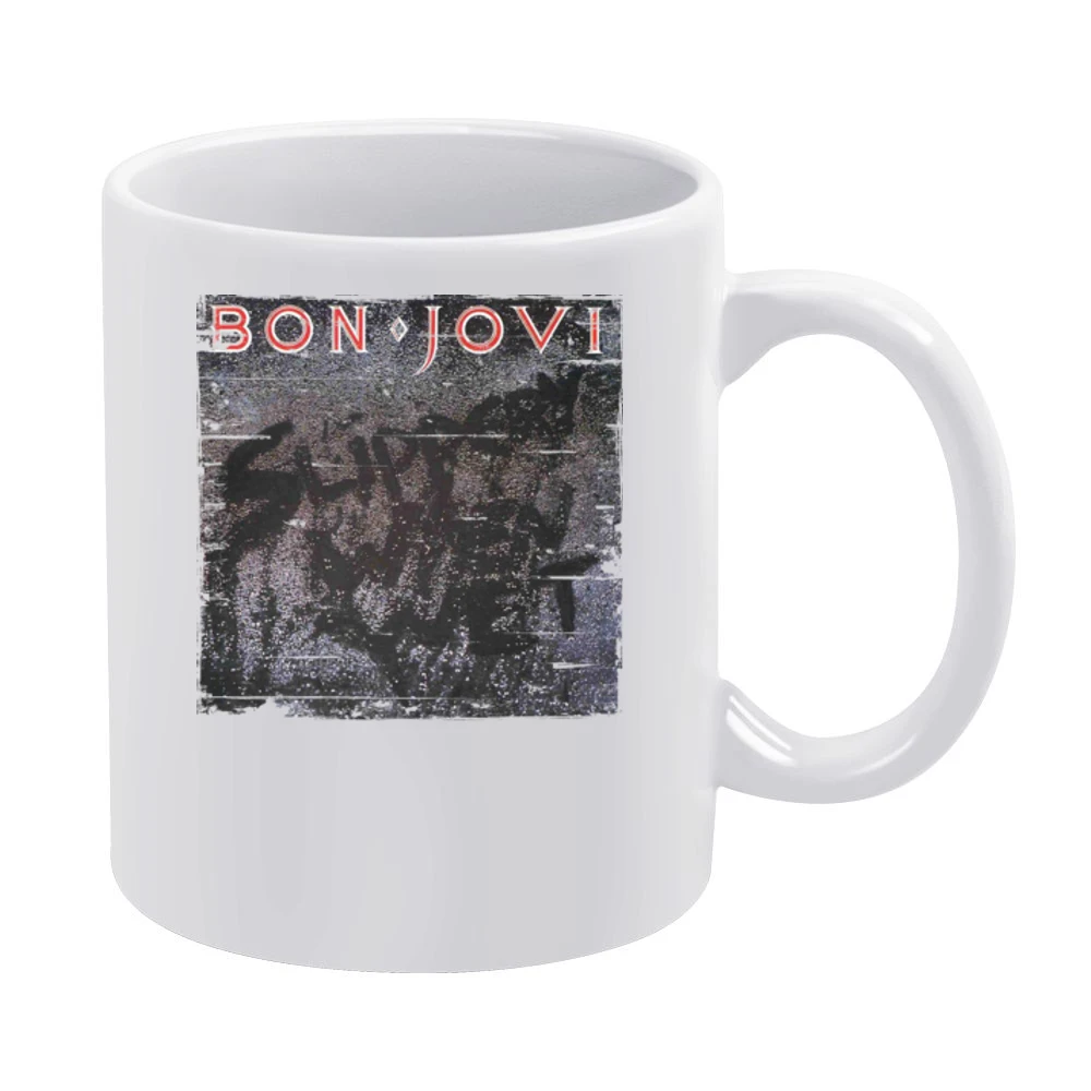 Bon Jovi Slippery When Wet Album Cover Distressed Image White Mug