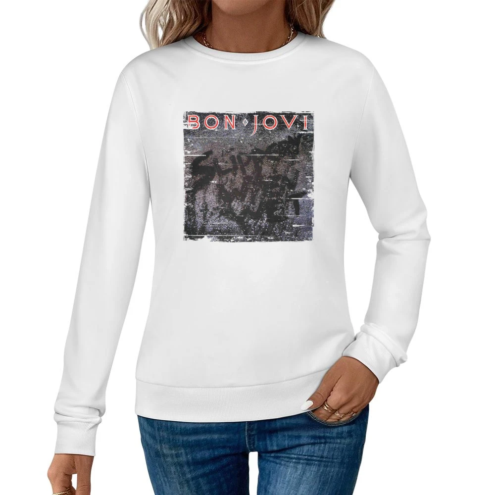 Bon Jovi Slippery When Wet Album Cover Distressed Image Women Pullover Sweatshirt
