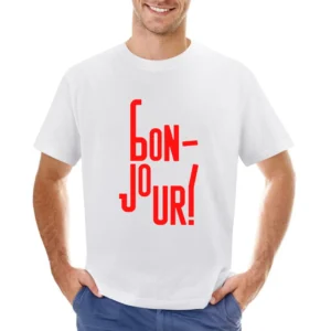 Bonjour french language word good day Asian Size Men T-Shirt