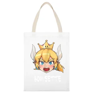 Bowsette Super Mario Peach Bowser Cosplay Ladies White Canvas Tote Shopping Bag