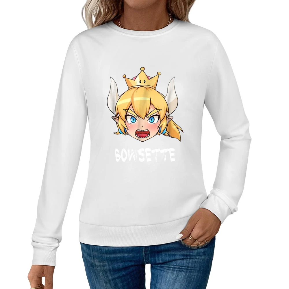 Bowsette Super Mario Peach Bowser Cosplay Ladies Women Pullover Sweatshirt