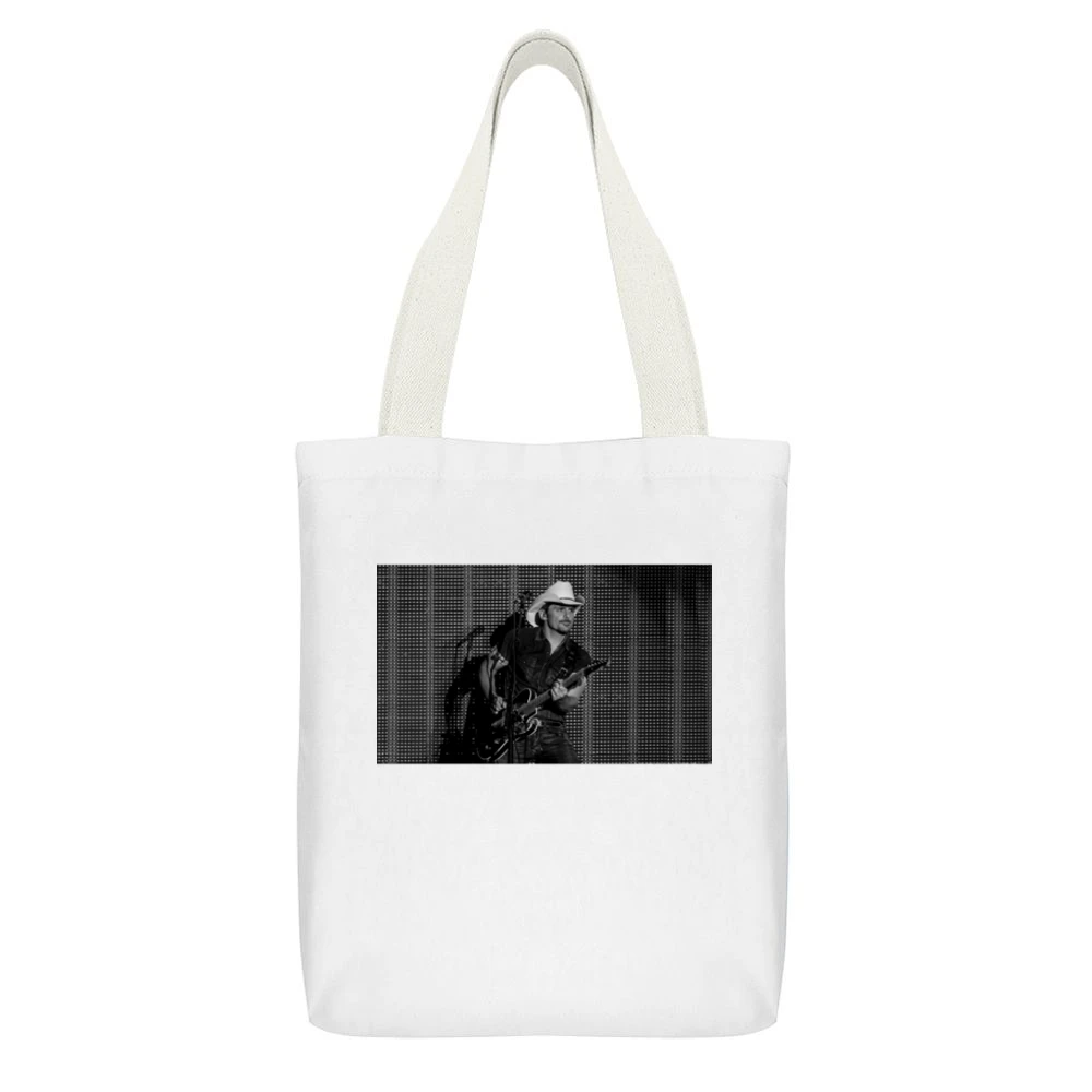 Brad Paisley Tshirt (All Colors Available) White Canvas Tote Shopping Bag With Interior Pocket