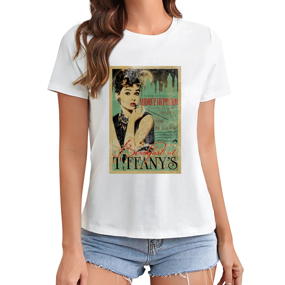 Breakfast At Tiffanys Audrey Hepburn Vintage Movie Poster Graphic T Sh Asian Size Women Ladies T-shirt
