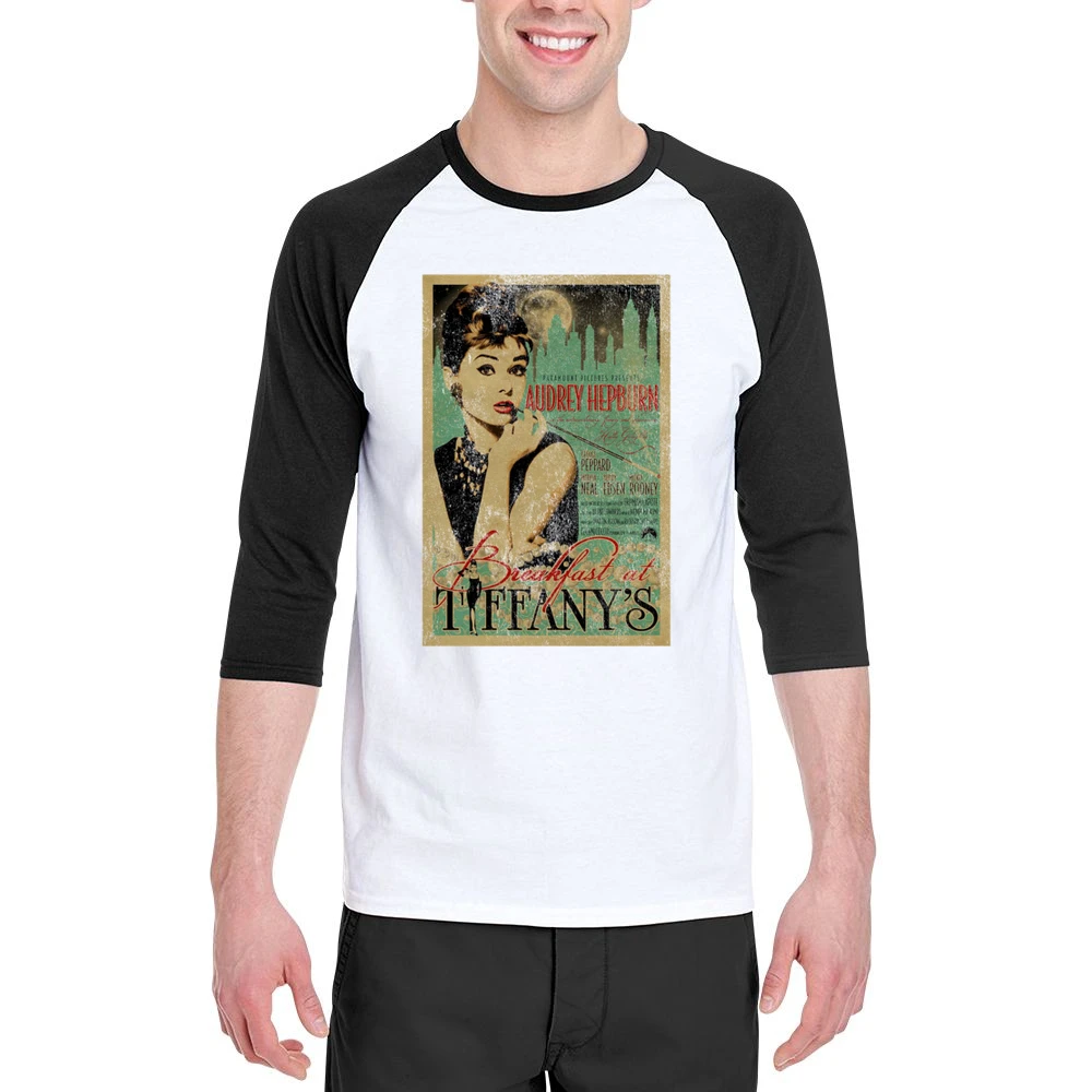 Breakfast At Tiffanys Audrey Hepburn Vintage Movie Poster Graphic T Sh Men 3/4 Sleeve T-Shirt