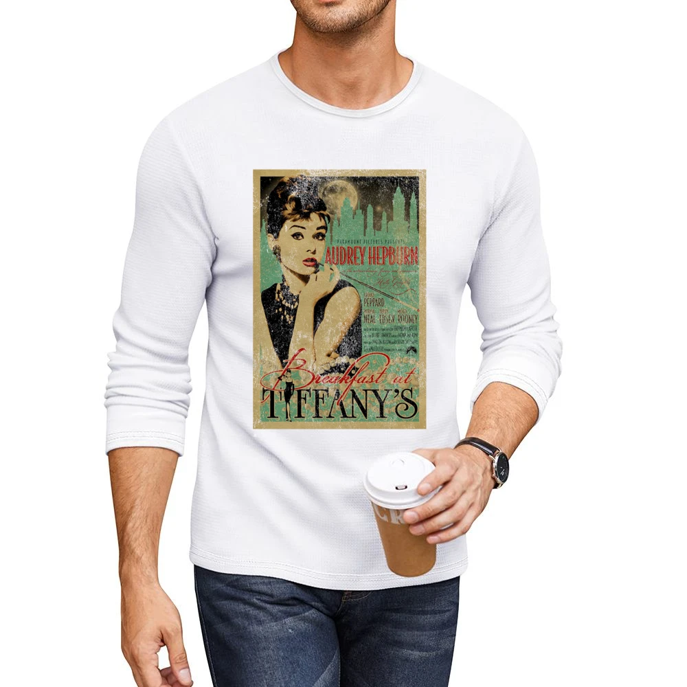 Breakfast At Tiffanys Audrey Hepburn Vintage Movie Poster Graphic T Sh Men CrewNeck Long Sleeve T-Shirt