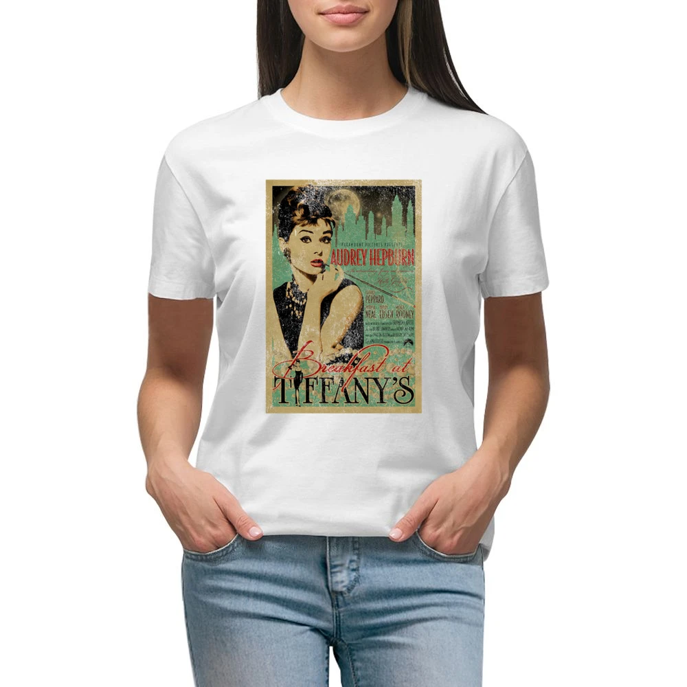 Breakfast At Tiffanys Audrey Hepburn Vintage Movie Poster Graphic T Sh Premium Women Ladies T-shirt