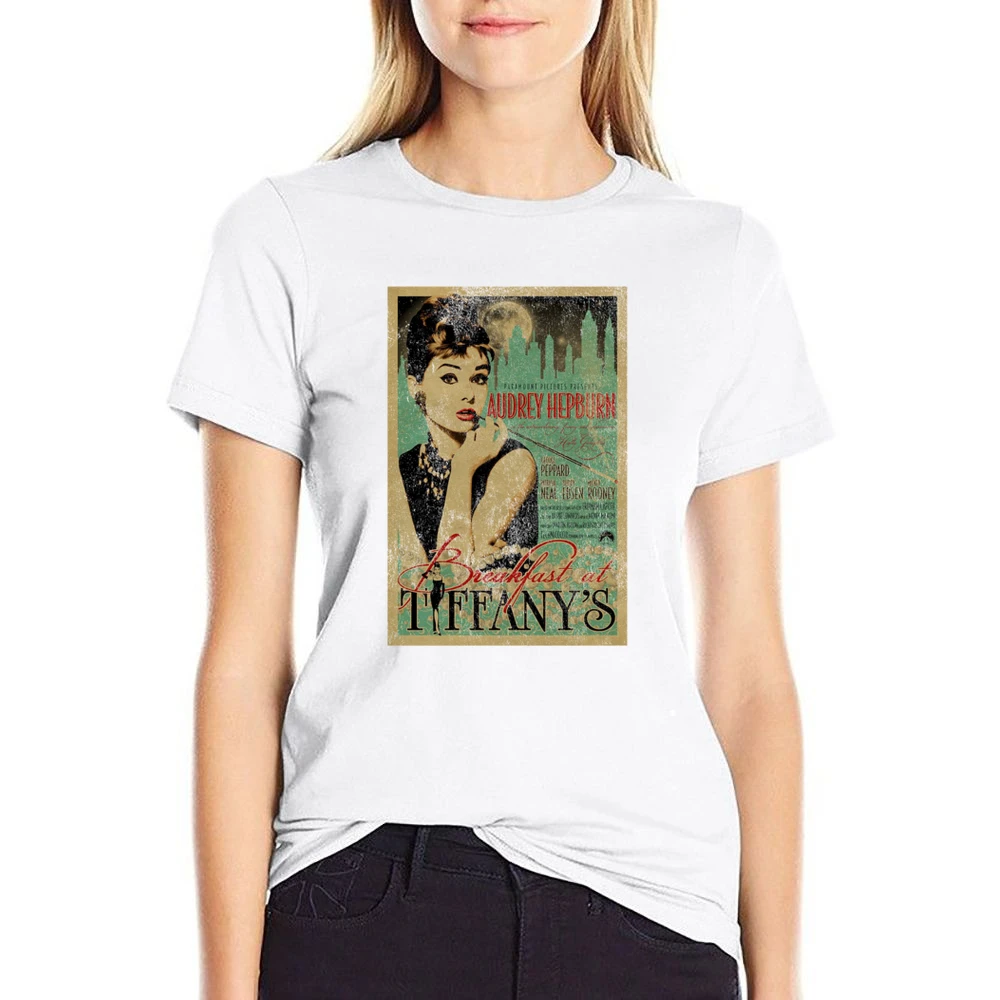 Breakfast At Tiffanys Audrey Hepburn Vintage Movie Poster Graphic T Sh US Size Women Ladies T-shirt