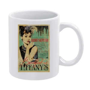 Breakfast At Tiffanys Audrey Hepburn Vintage Movie Poster Graphic T Sh White Mug