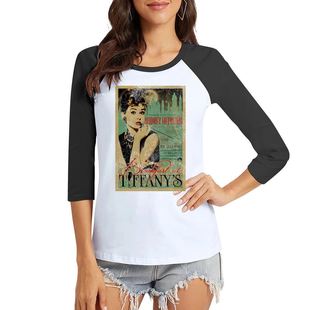 Breakfast At Tiffanys Audrey Hepburn Vintage Movie Poster Graphic T Sh Women Ladies 3-4 Sleeve T-Shirt