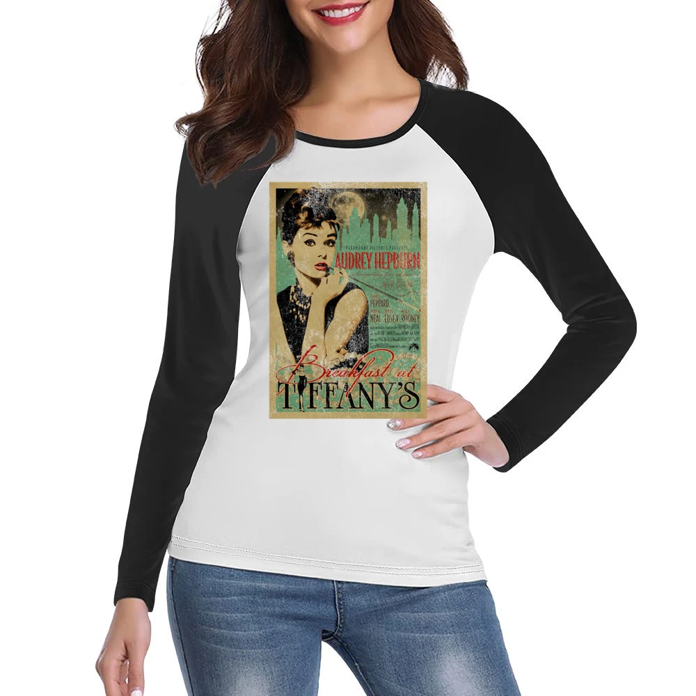 Breakfast At Tiffanys Audrey Hepburn Vintage Movie Poster Graphic T Sh Women Ladies Long Sleeve T-Shirt