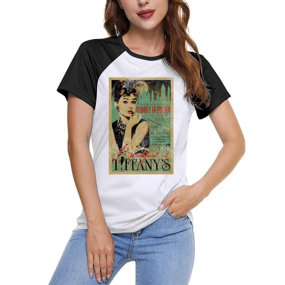 Breakfast At Tiffanys Audrey Hepburn Vintage Movie Poster Graphic T Sh Women Ladies Short Sleeve T-Shirt