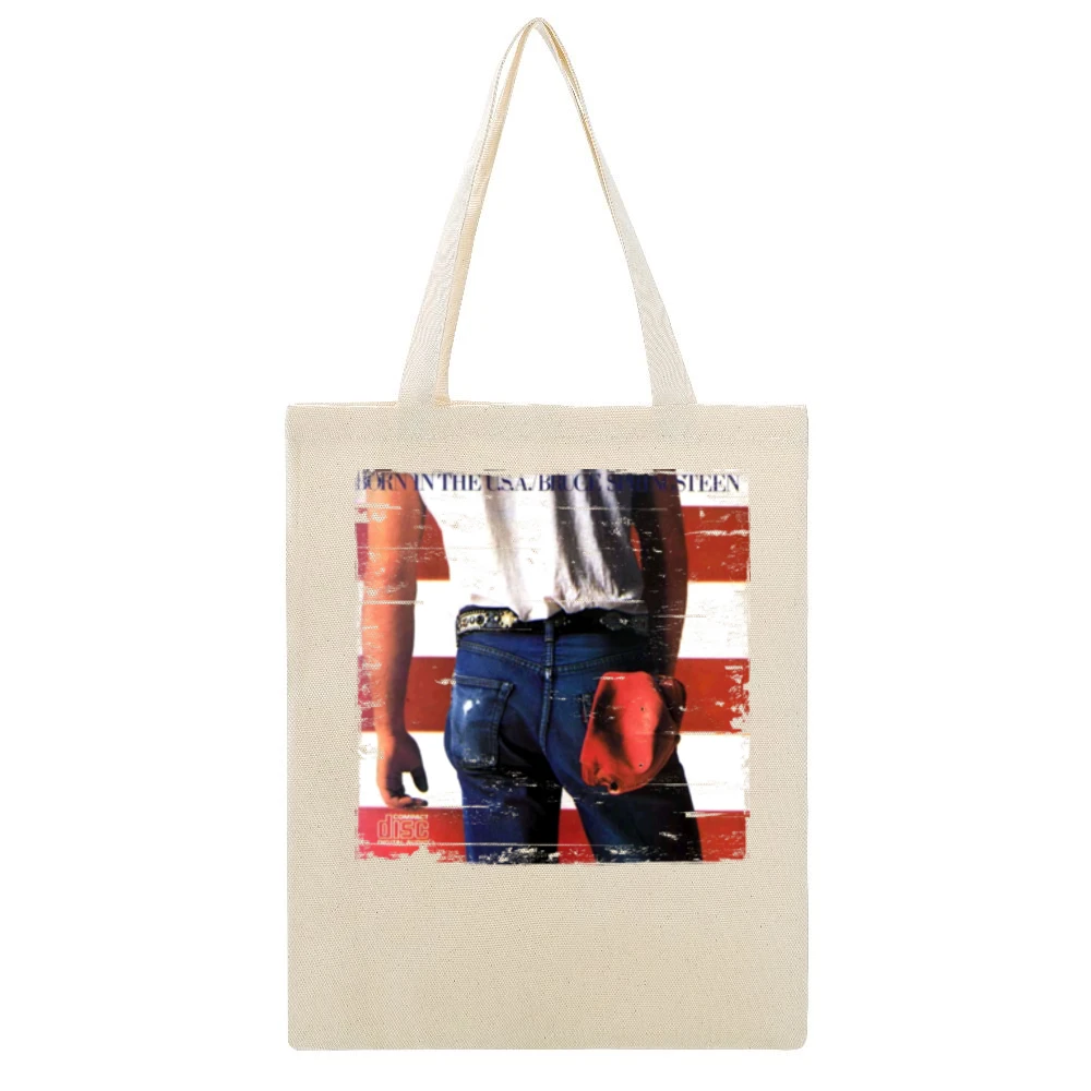 Bruce Springsteen Born in the USA Album Cover Distressed Image Beige Canvas Tote Shopping Bag