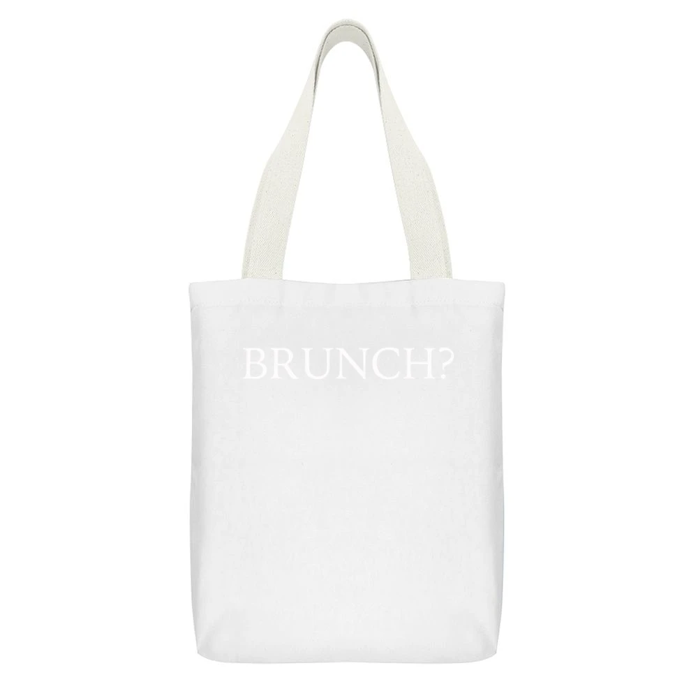 Brunch Funny Lunch Breakfast Popular Graphic Tee Shirt White Canvas Tote Shopping Bag With Interior Pocket