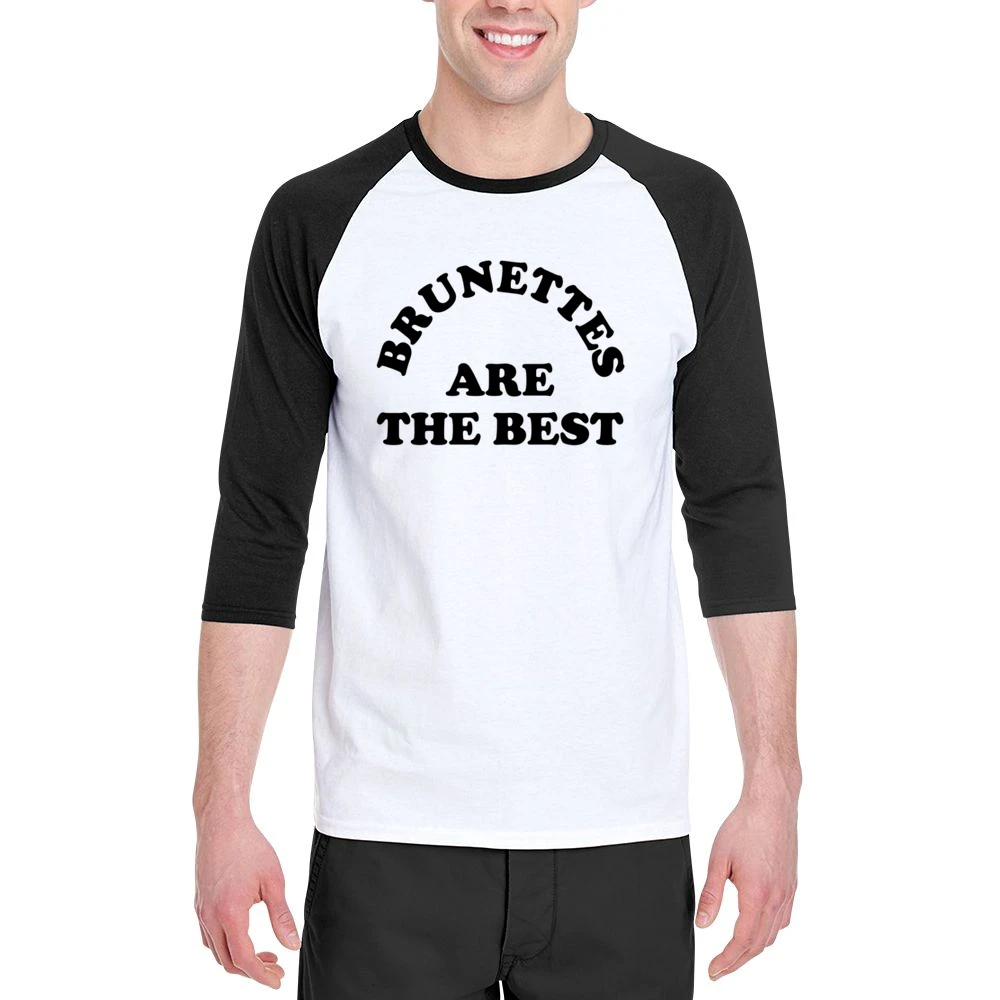 Brunettes Are The Best Fun Brown Hair Graphic Tee Shirt Men 3/4 Sleeve T-Shirt