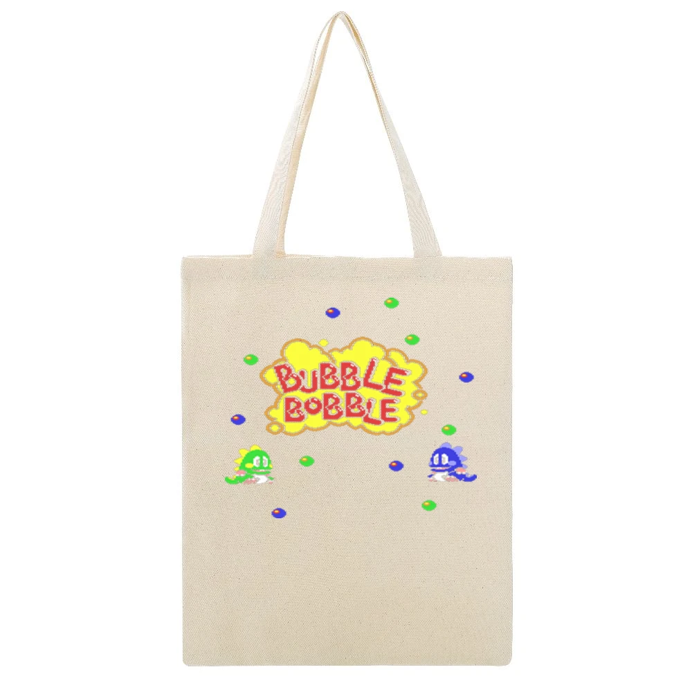 Bubble Bobble Video Game Retro 80s Beige Canvas Tote Shopping Bag