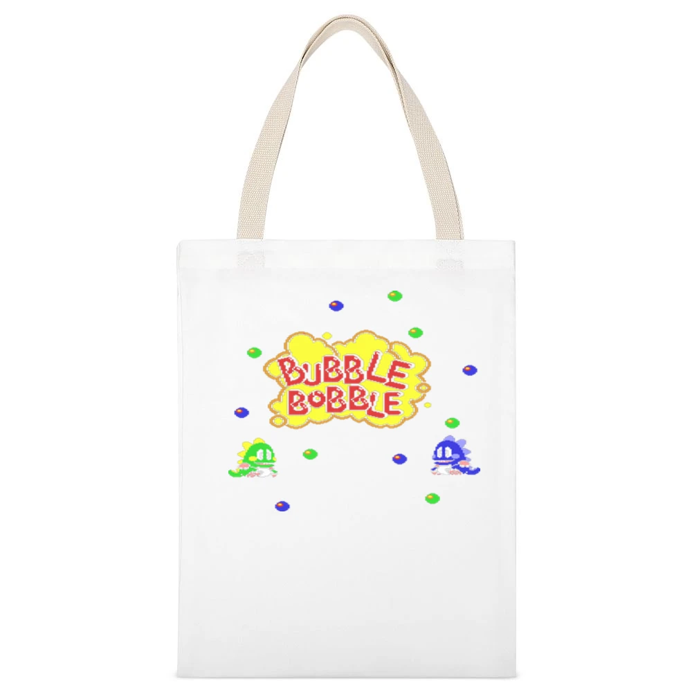 Bubble Bobble Video Game Retro 80s White Canvas Tote Shopping Bag