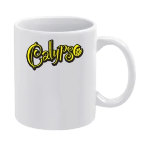 Calypso Lemonade Tropical Soft Drink Yellow Logo White Mug