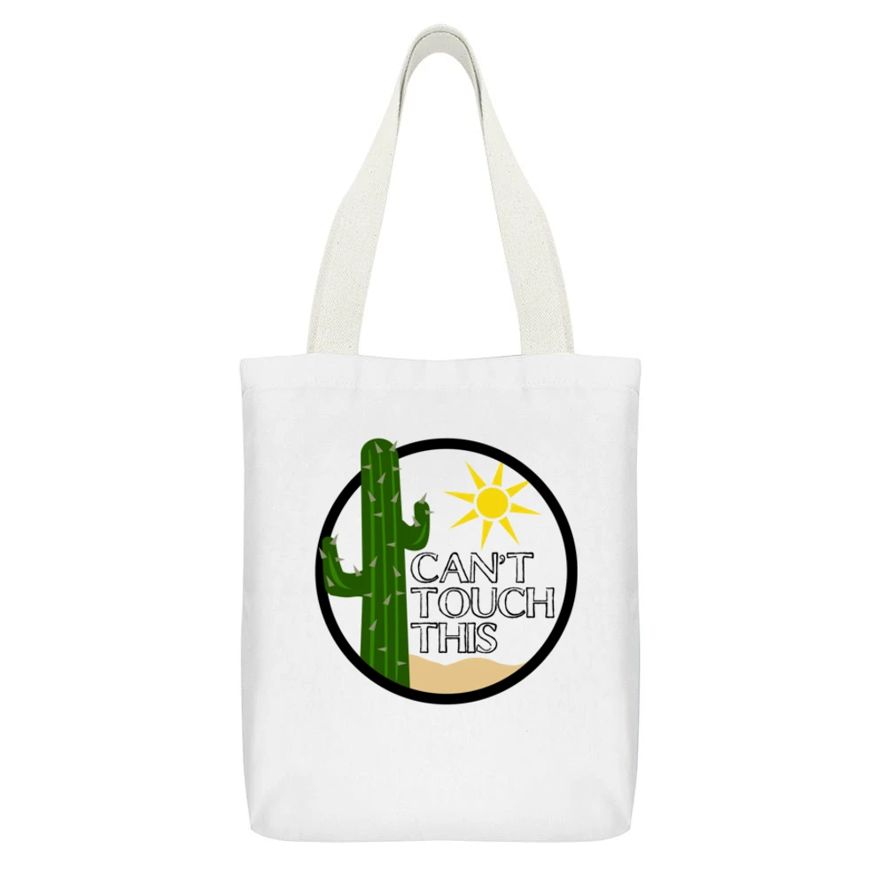 Cant Touch This Funny Cactus Graphic TShirt White Canvas Tote Shopping Bag With Interior Pocket