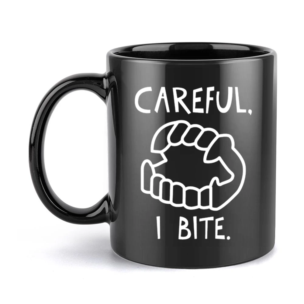 Careful I Bite Fun Vampire Fangs Graphic Black Mug