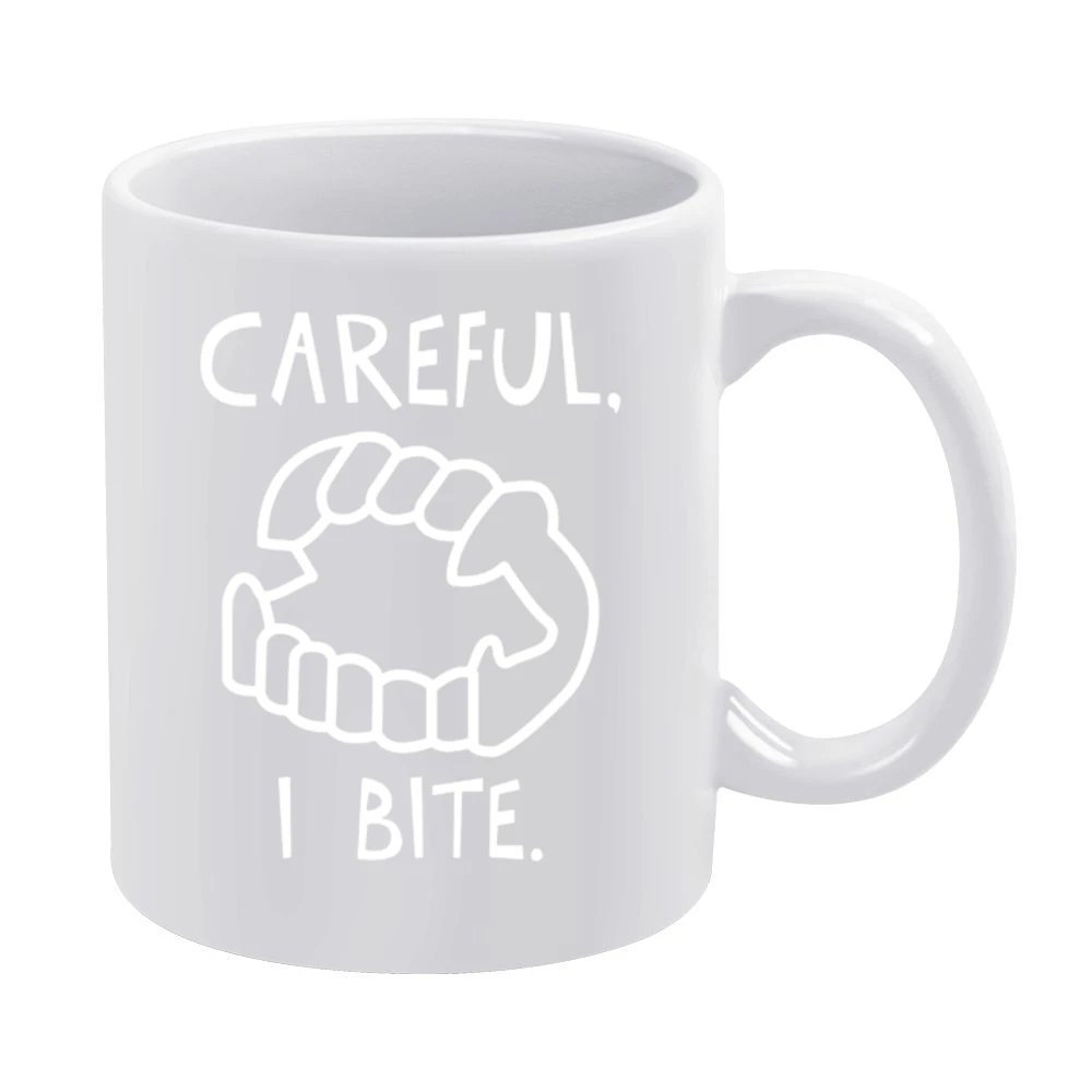 Careful I Bite Fun Vampire Fangs Graphic White Mug