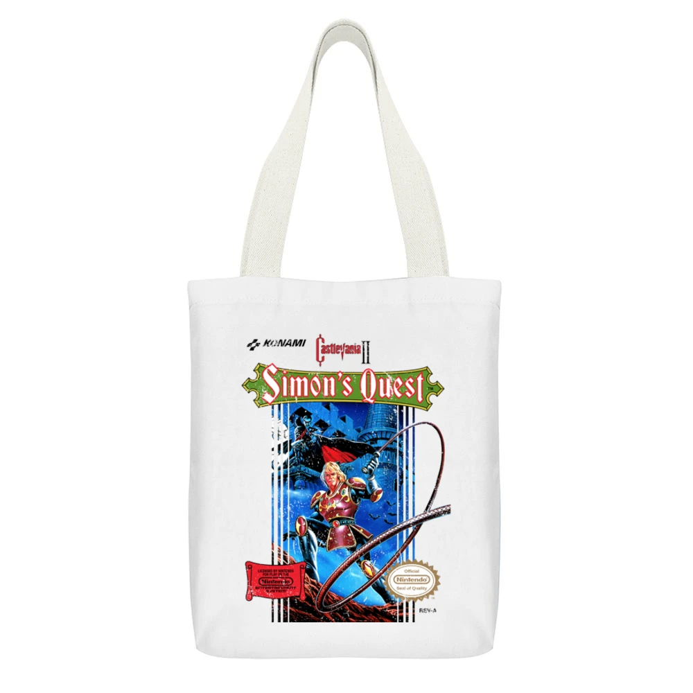 Castlevania 2 Simon's Quest Nes Nintendo Konami Old School Retro Video White Canvas Tote Shopping Bag With Interior Pocket