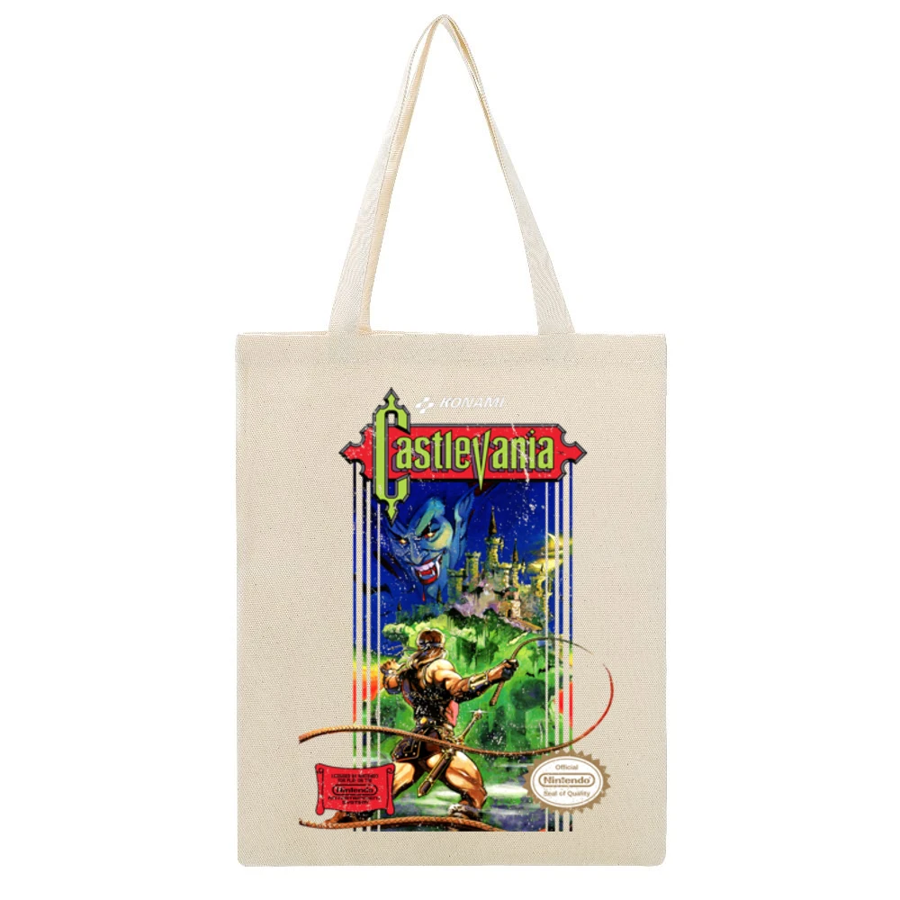 Castlevania Nes Nintendo Konami Old School Retro Video Game Fan Distre Beige Canvas Tote Shopping Bag