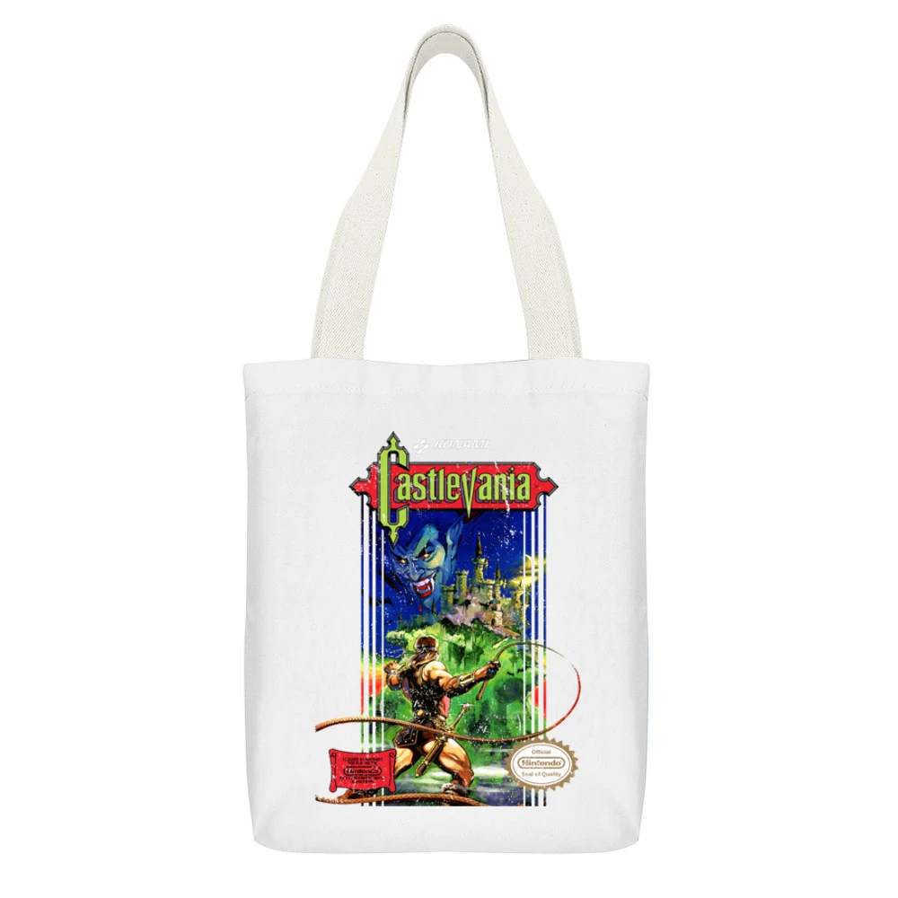 Castlevania Nes Nintendo Konami Old School Retro Video Game Fan Distre White Canvas Tote Shopping Bag With Interior Pocket