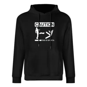 Caution this is sparta 300 parody white stick man kick another in to t European Size Men Hoodie