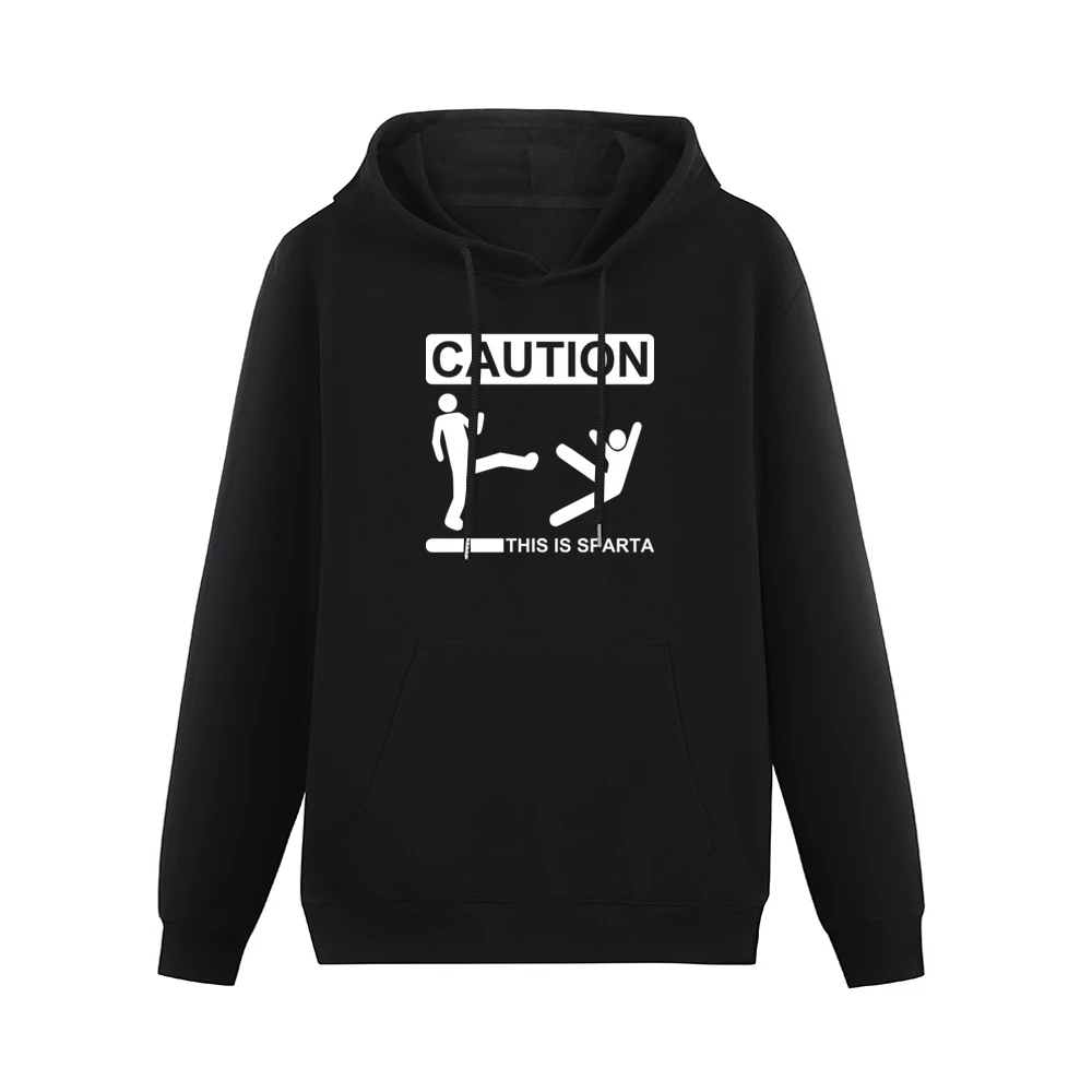 Caution this is sparta 300 parody white stick man kick another in to t Men Hoodie With Pocket