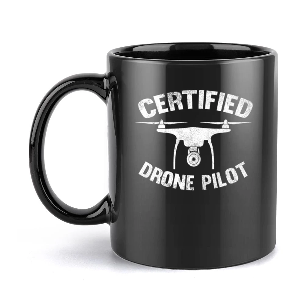 Certified Drone Pilot Funny Graphic Vintage Style Distressed Black Mug