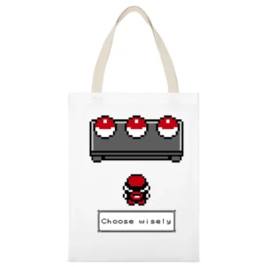 Choose Wisely Fun Starter Pokemon Go Pixel Original Vintage Style Game White Canvas Tote Shopping Bag
