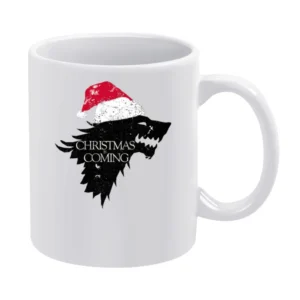 Christmas Is Coming Funny Direwolf Game Of Thrones Parody Holiday T Sh White Mug