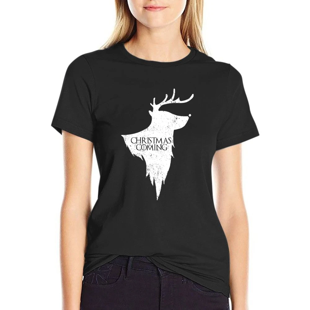 Christmas Is Coming Funny Rudolph Game Of Thrones Parody Holiday Red T US Size Women Ladies T-shirt