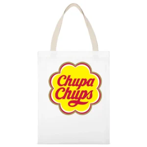 Chupa Chups Lollipop Candy Logo White Canvas Tote Shopping Bag