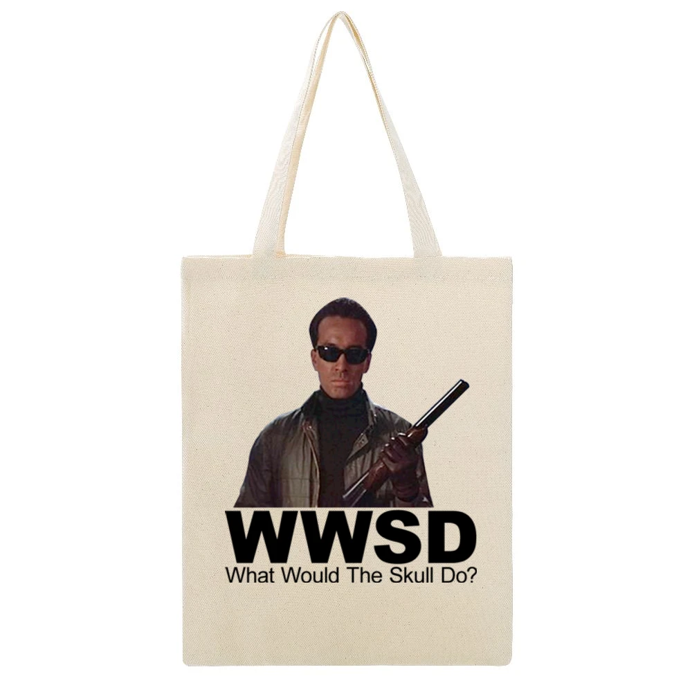 Classic Movie Scarface What Would The Skull Do Beige Canvas Tote Shopping Bag