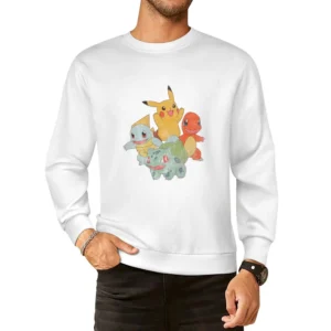 Classic Starter Pokemon Pikachu Charmander Squirtle Bulbasaur Fun Vint European Size Pullover Sweater