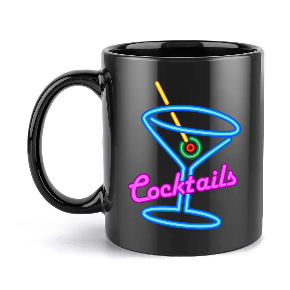 Cocktails Fun Neon Lights Party Alcohol Black Mug