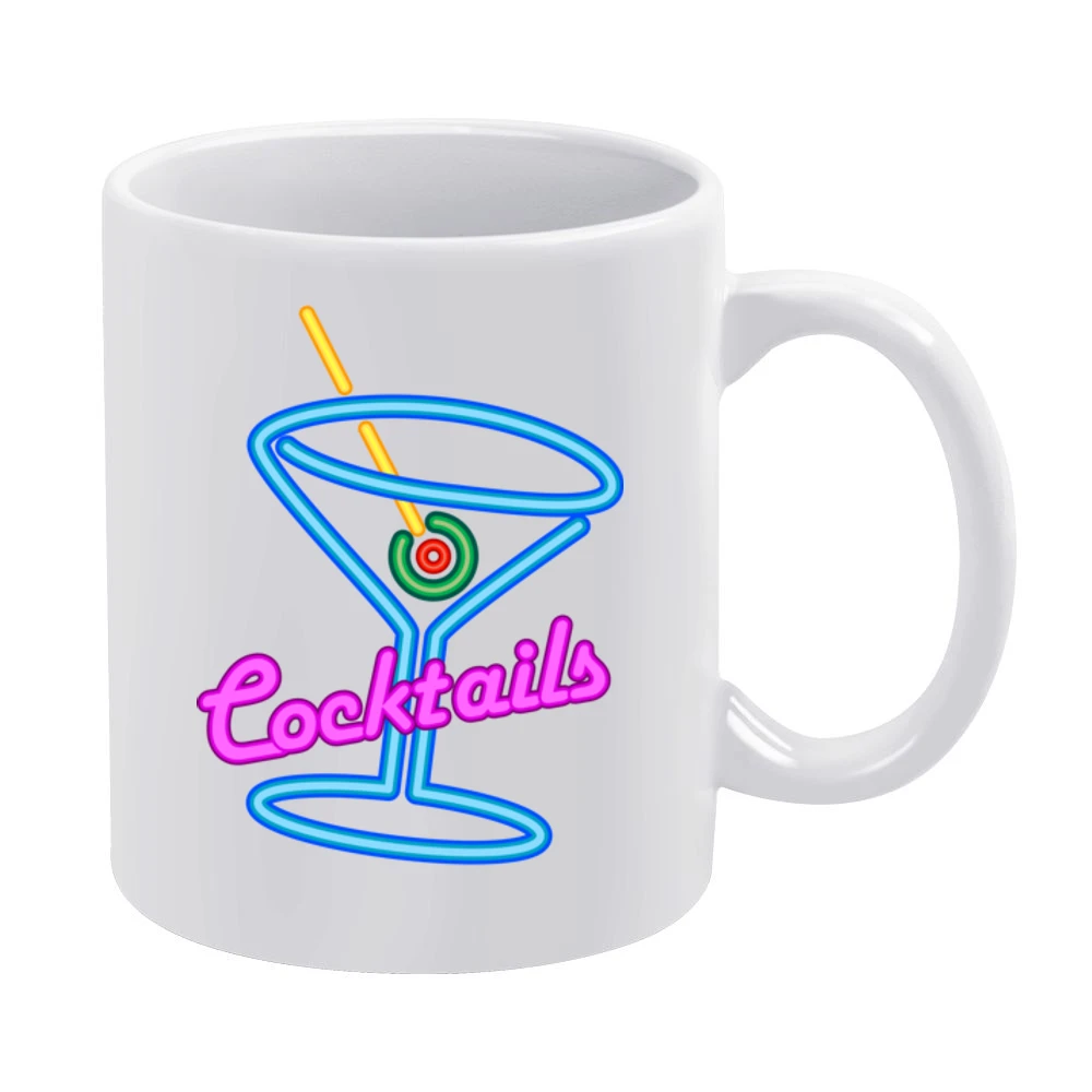 Cocktails Fun Neon Lights Party Alcohol White Mug