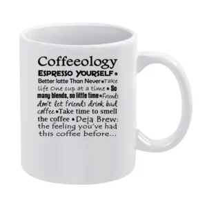 Coffeeology - funny quotes parody coffe caffein lover White Mug