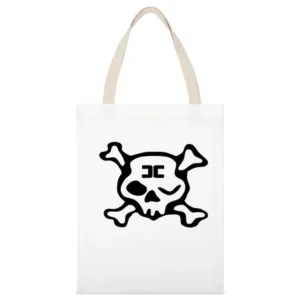 Combichrist Skull crosbones jolly roger black Logo White Canvas Tote Shopping Bag