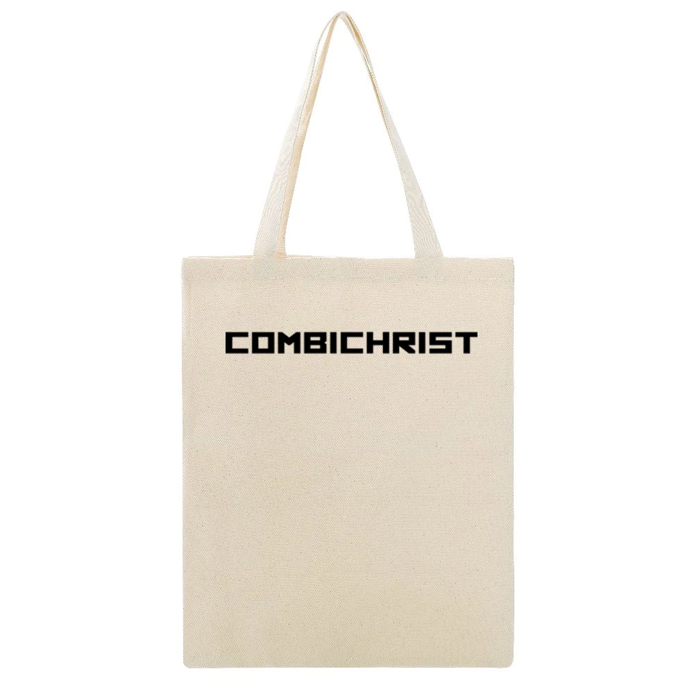 Combichrist black text Logo Beige Canvas Tote Shopping Bag