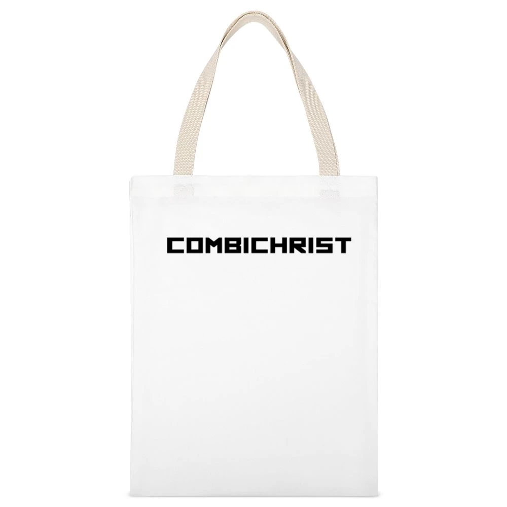 Combichrist black text Logo White Canvas Tote Shopping Bag