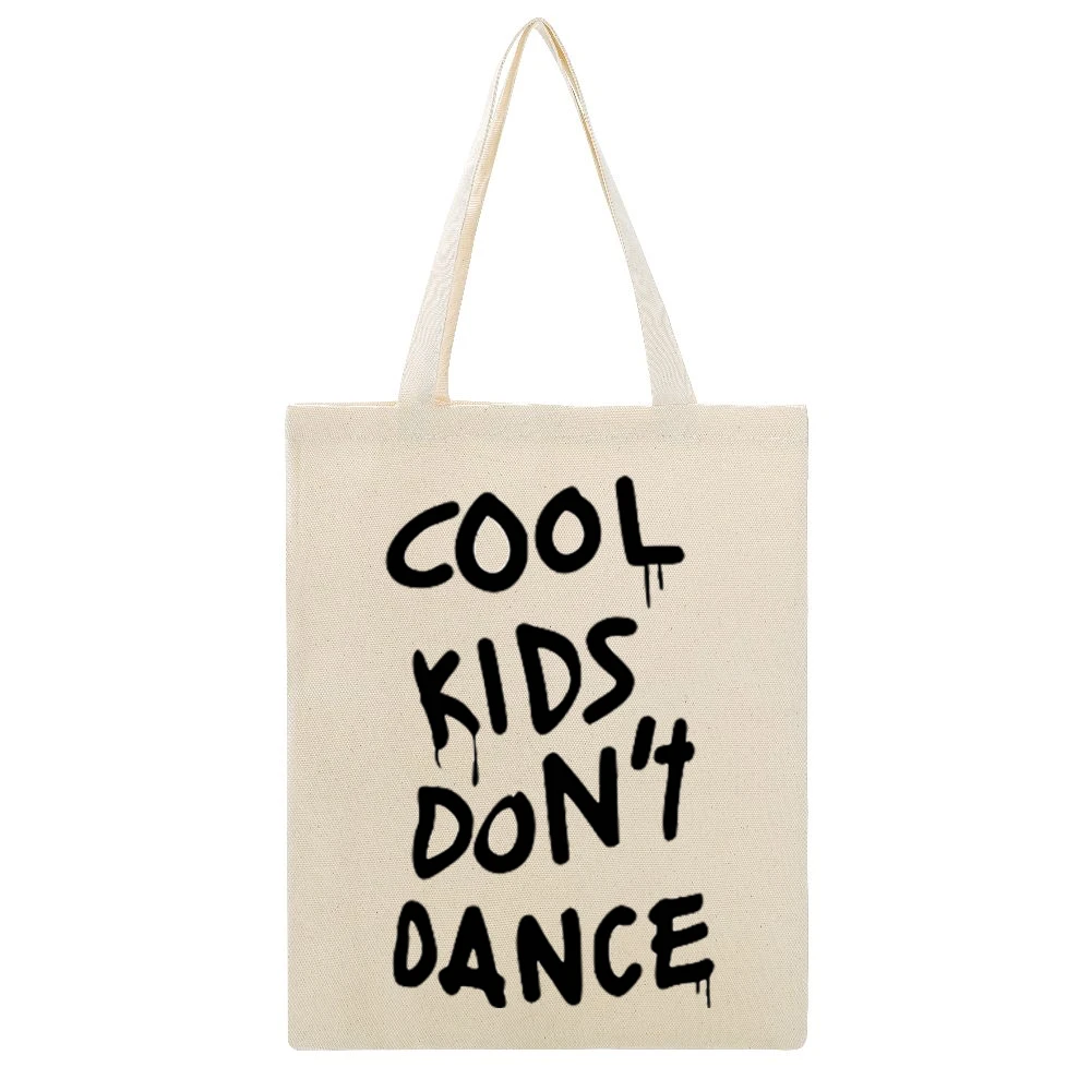 Cool Kids Dont Dance Graphic Tee Shirt Beige Canvas Tote Shopping Bag